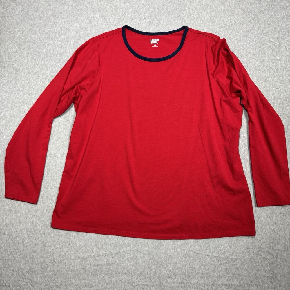 Lands' End Women's Cotton Knit Long Sleeve T-Shirt Sz 1X Red Classic Essential